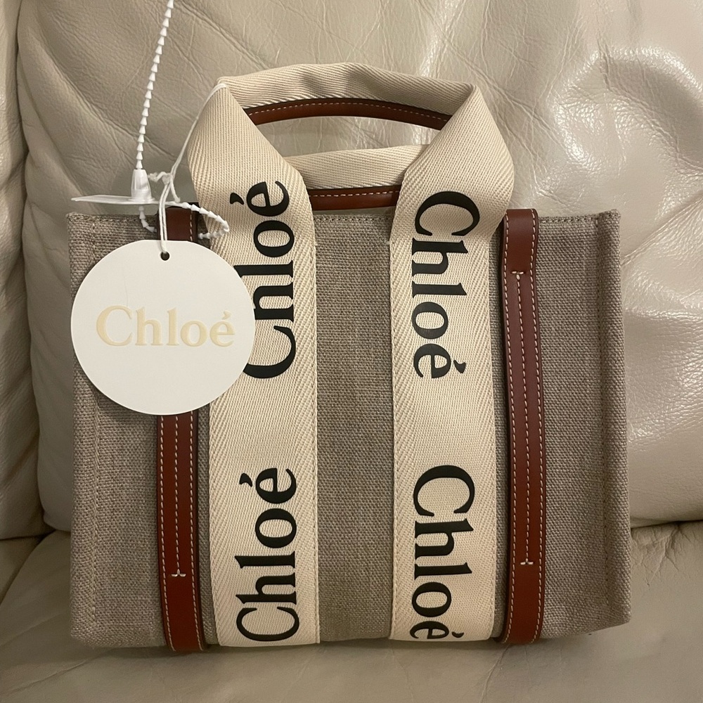 Chloe Woody Small Eco Linen Tote Bag
